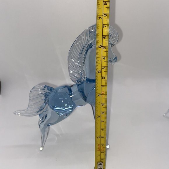 Vintage Mexican Art Glass Horse Blue And Clear Hand Blown 9" Rearing Stallion - Picture 10 of 12